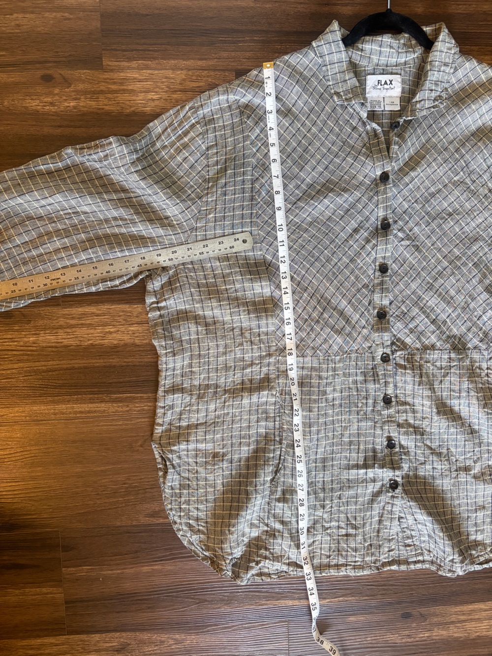 Flax Windowpane Linen Shirt Dress in Gray, black and Cream plaid - Picture 12 of 17